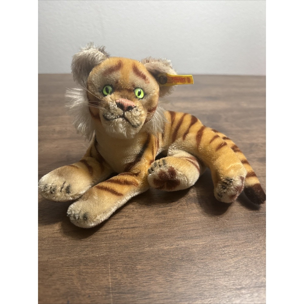 Vintage Plush Steiff Bengal Striped Tiger Green‎ Eyes Button Ear 0112/17